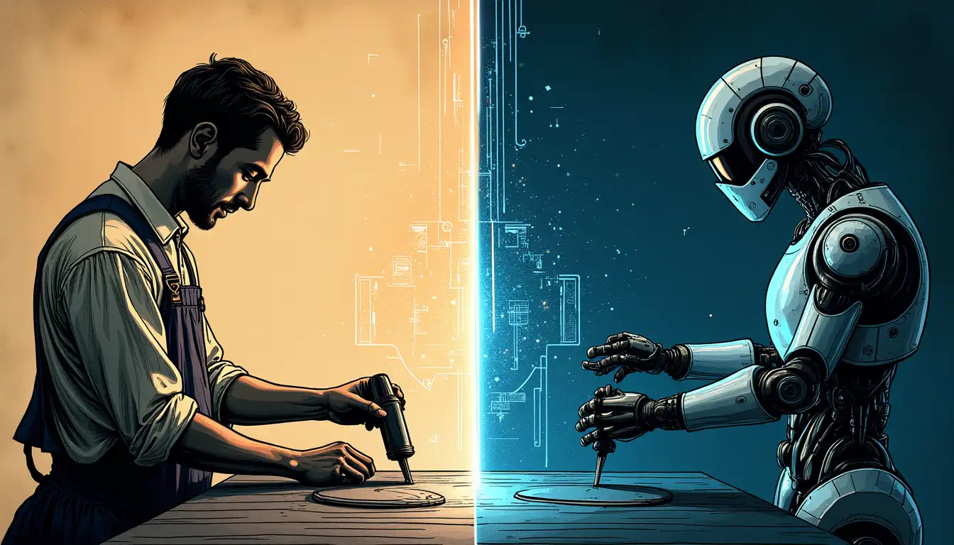 Robot industrial afilando cuchillos con sistemas de vision artificial y control por inteligencia artificial