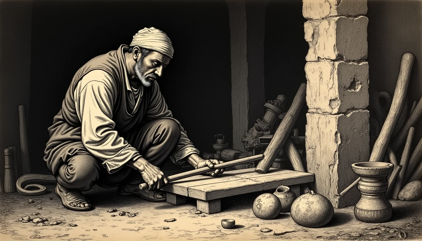 Sellaba grietas con brea hirviendo mientras el barco navegaba