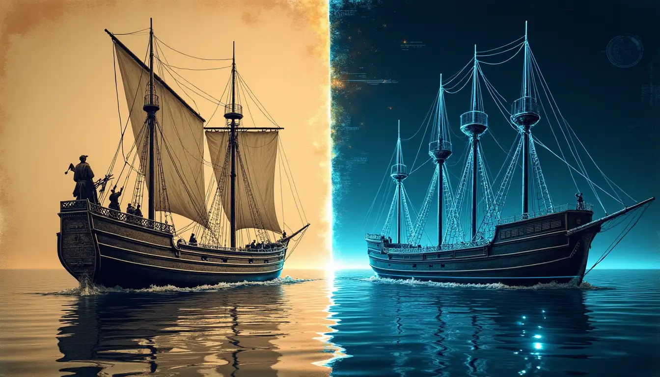 Laboratorio futurista donde robots tejen fibras de carbono luminiscentes para veleros del siglo XXI