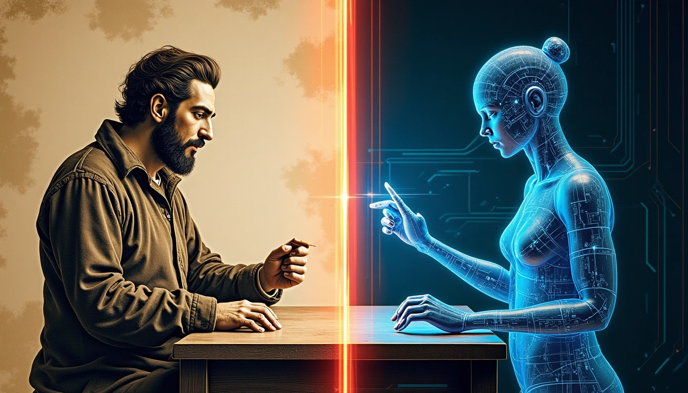 Robot quirúrgico futurista operando en nave espacial estilo renacentista