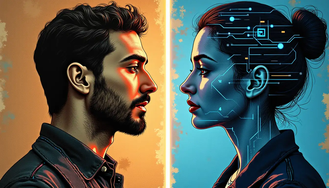 Sala de redacción futurista con hologramas tipográficos flotando sobre escritorios minimalistas donde antiguamente rugían las máquinas de linotipia