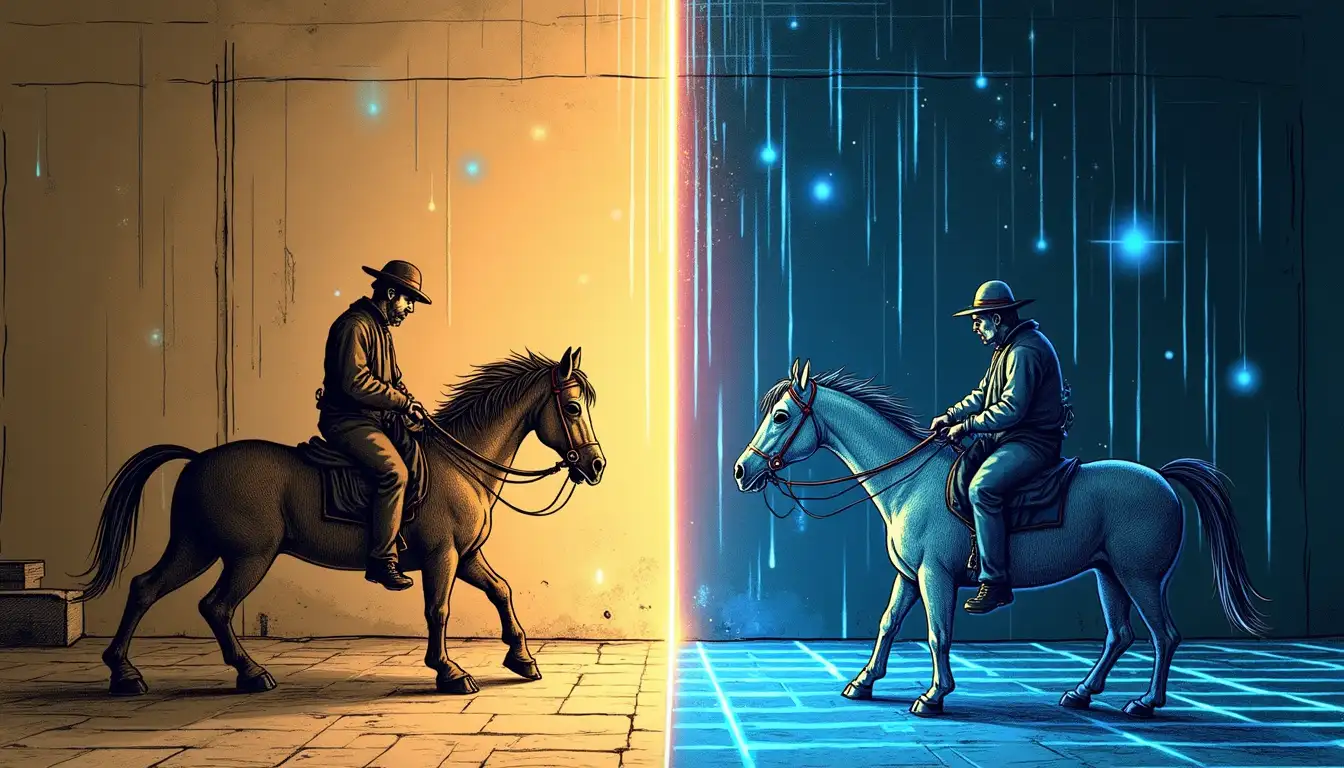 Comparación entre silla artesanal de enea del siglo XIX y diseño de mobiliario generado por inteligencia artificial con patrones biomorfos